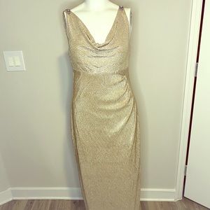 Ralph Lauren evening gown gold bodycon embellish